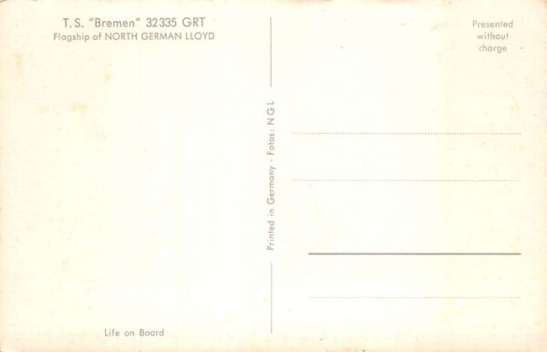 North German Lloyd TS Bremen Cruise Ship Dining Room Vintage Postcard AA66869 - Image 2