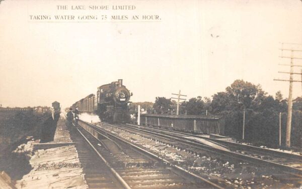Lake Shore Limited Train Taking Water Going 75 MPH Real Photo Postcard AA66959
