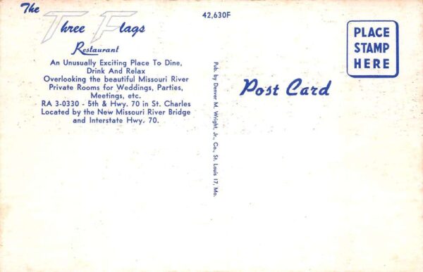 St Charles Missouri Three Flags Restaurant Multview Vintage Postcard AA67059 - Image 2
