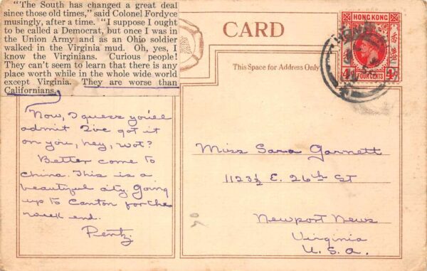 Hong Kong Harbour Birds Eye View Postal Used Vintage Postcard AA67064 - Image 2