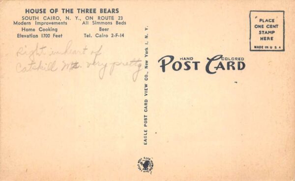 South Cairo New York House of the Three Bears Vintage Postcard AA67163 - Image 2