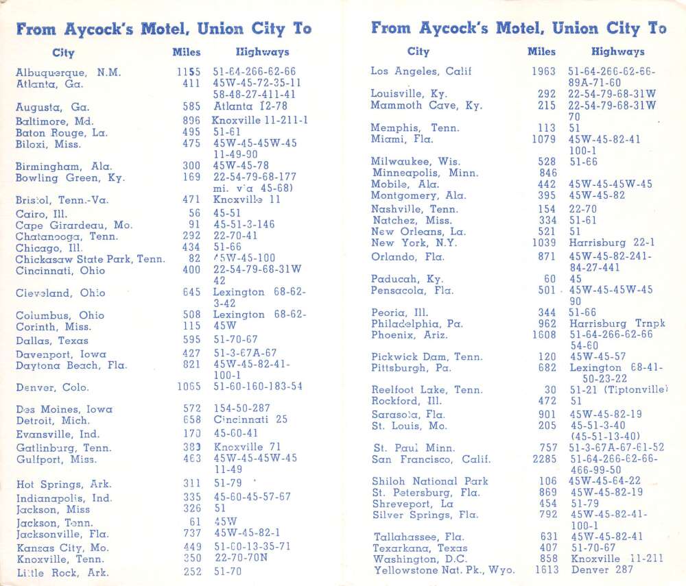 Union City Tennessee Aycock's Motel Views and Map Fold Out Non PC AA67203 - Image 2