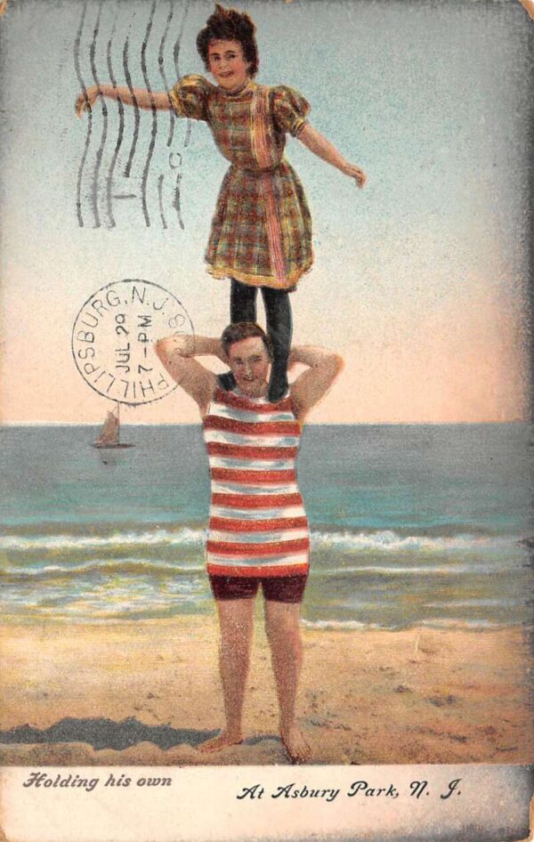 Asbury Park New Jersey "Holding his Own" Vintage Postcard AA67219