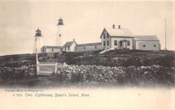 Bakers Island Massachusetts Twin Lighthouses Vintage Postcard AA67236