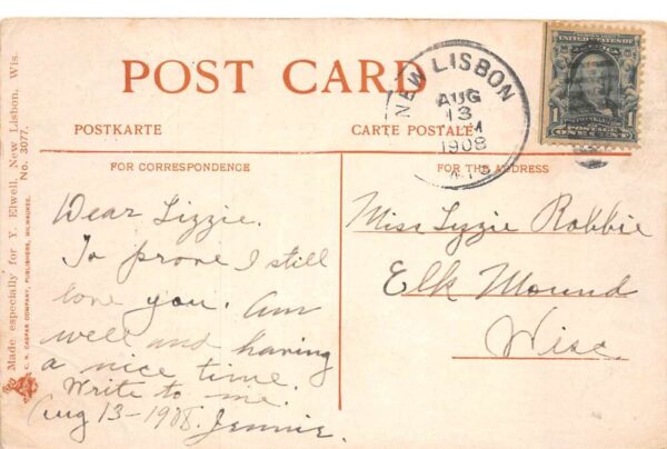 New Lisbon Wisconsin Post Office Street Scene Vintage Postcard AA67257 - Image 2