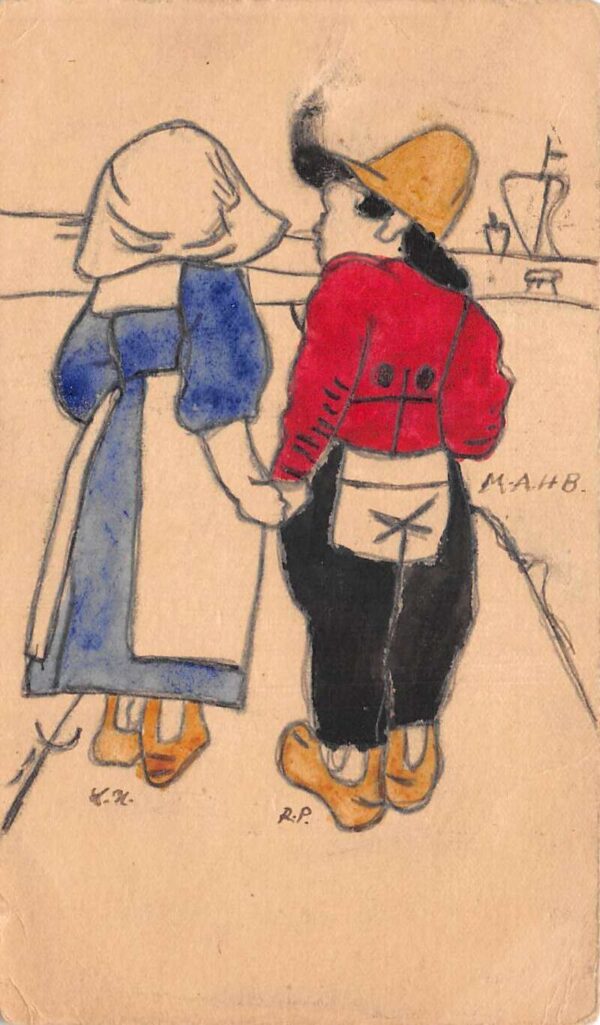 Dutch Children Hand Drawn Painted Vintage Postcard AA67540