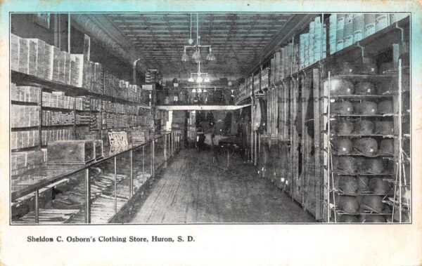 Huron South Dakota Sheldon C. Osborn's Clothing Store Tinted Lithograph PC U4520