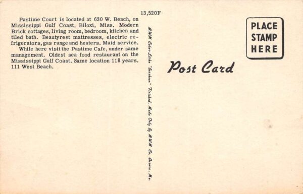 Biloxi Mississippi Pastime Court Cottages Multi-View Linen Vintage PC U4551 - Image 2