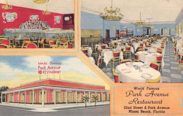Miami Beach Florida Park Avenue Restaurant Multi-View Linen Vintage PC U4586
