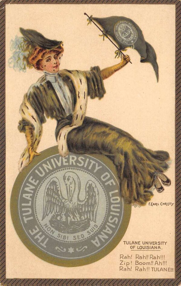 Tulane University of Louisiana Lady with Pennant Flag Artist Signed PC AA67667