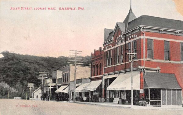 Galesville Wisconsin Allen St., Looking West, Grocery Store Vintage PC U4667