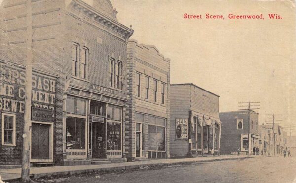 Greenwood Wisconsin Street Scene, Artist Illustration Hardware Store PC U4687