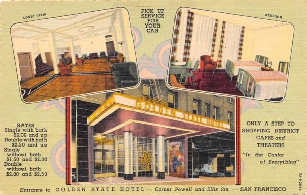 San Francisco California Golden State Hotel Multi-View Linen Vintage PC U4752