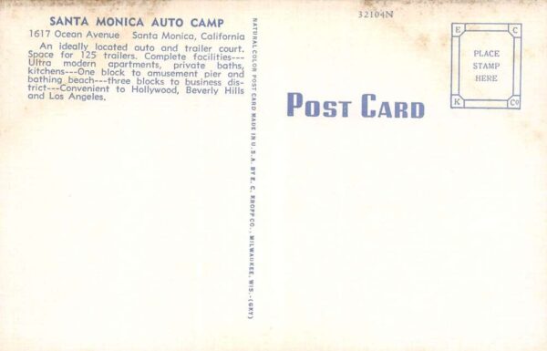 Santa Monica California Santa Monica Auto Camp Multi-View Linen Vintage PC U4759 - Image 2