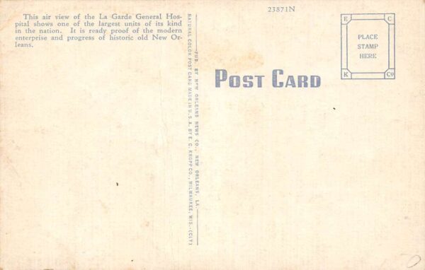 New Orleans Louisiana La Garde General Hospital , Aerial View Vintage PC U4867 - Image 2