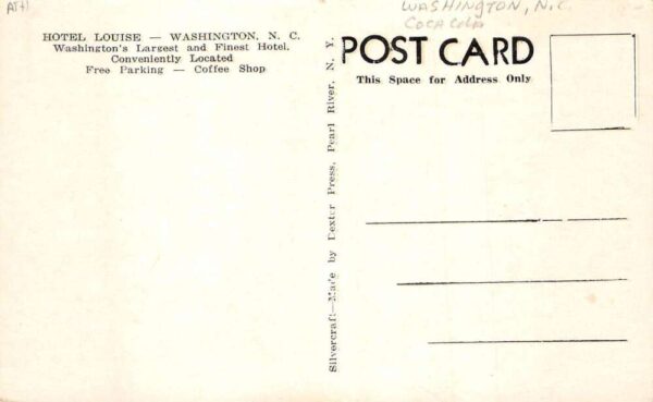 Washington North Carolina Hotel Louise Coke Sign Vintage Postcard AA67781 - Image 2