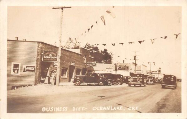 Oceanlake Oregon Business District Street Scene Coke Sign Real Photo PC AA67791