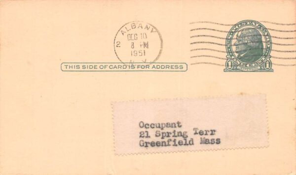 Saratoga Springs New York Sunny Brook Dairy Co. Cottage Cheese Coupon Gov't. Postal PC U4877 - Image 2