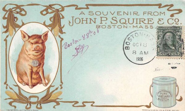 Boston Massachusetts John P. Squire & Co. Pure Leaf Lard Vintage PC U4901
