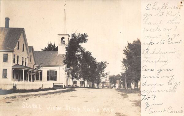 Steep Falls Maine Church Street Scene Real Photo Postcard AA67851