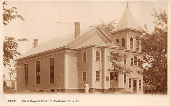 Bellows Falls Vermont First Baptist Church Sepia Tone Photo Vintage PC U4912