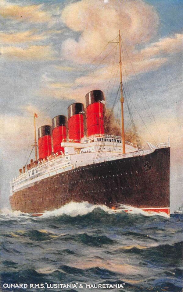 Cunard Line Steamer RMS Lusitania Mauretania Vintage Postcard AA67866
