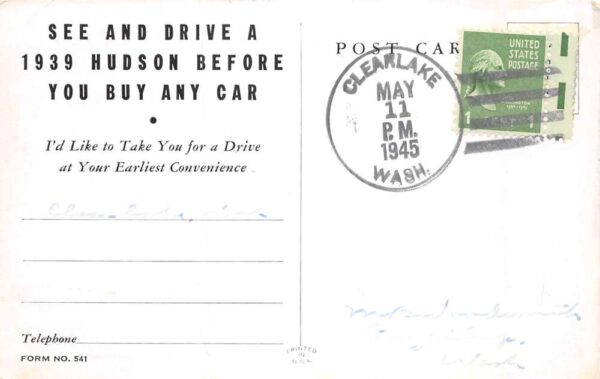 1939 Hudson Automobile Car Advertising Brake Safety Features Postcard AA67879 - Image 2
