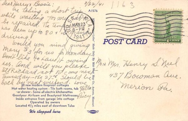 Tulsa Oklahoma Tulsa Motel Roadside America Vintage Postcard AA67891 - Image 2