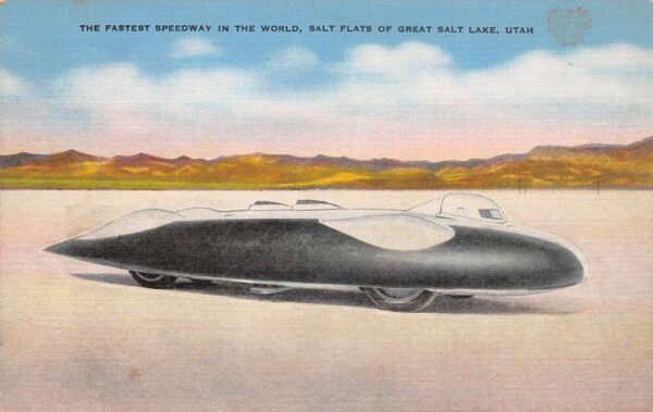 Great Salt Lake Utah Salt Flats Speedway Race Car Postcard AA67892