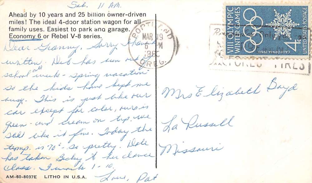 1960 Rambler Super Cross Country Station Wagon Car Advertising PC AA67896 - Image 2