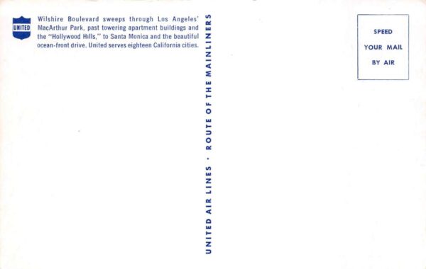 United Air Lines Flight Dinner Menu Los Angeles Wilshire Blvd PC AA67897 - Image 2