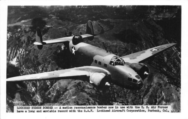 Burbank California Lockheed Hudson Bomber Airplane Real Photo Postcard AA67906