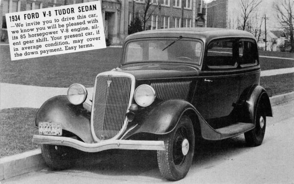 Mooreland Oklahoma Williams Auto 1934 Ford Tudor Car Adv Postcard AA67911