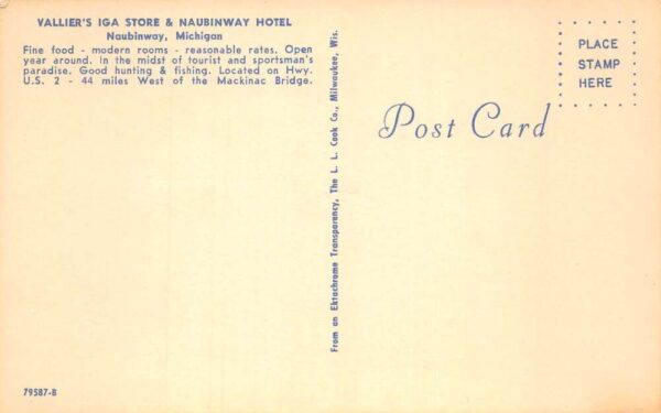 Naubinway Michigan Vallier's Iga Store Naubinway Hotel Mobil Gas PC AA67952 - Image 2