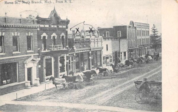 North Branch Michigan Huron Street, B/W Photo Print Vintage Postcard U4941