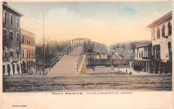 Willimantic Connecticut Foot Bridge & Passing Train, Color Litho. PC U4951