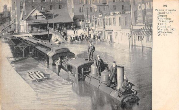 Wheeling West Virginia Penn. R/R Depot, Passenger Train In Flood, March 1097 PC U4967