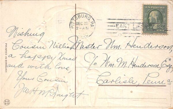 Christmas Greetings Santa Claus Smoking Tobacco Pipe Vintage Postcard AA68024 - Image 2
