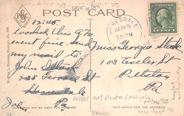 Honesdale Pennsylvania Gurney Electric Elevator Works Vintage Postcard AA68037 - Image 2