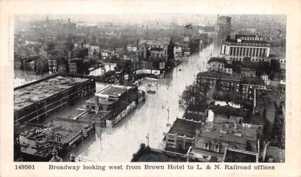 Louisville Kentucky ? 1937 Flood Disaster Broadway Looking West PC AA68038