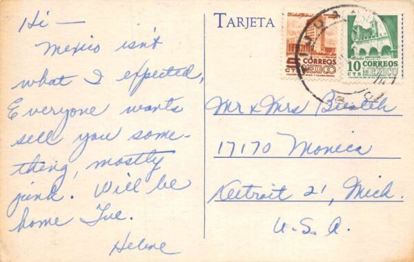 Tijuana Mexico Greetings Mexican Lady Vintage Postcard AA68046 - Image 2
