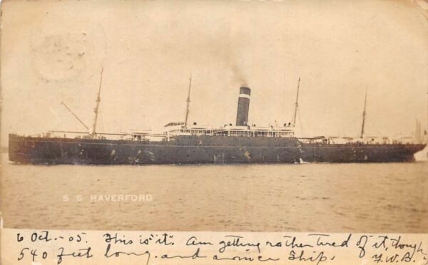 Steamer SS Haverford American Line White Star Real Photo Postcard AA68099