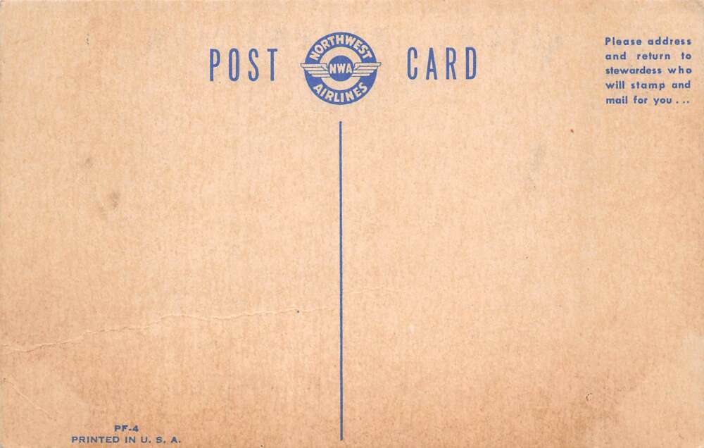 Northwest Airlines Flight Information Blank Card Travel Vintage Postcard AA68122 - Image 2