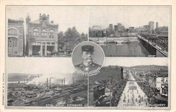 Pittsburgh Pennsylvania Multiview Fire Station Steel Mills Postcard AA68134