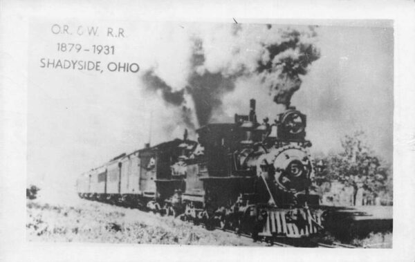 Shadyside Ohio OR and W Railroad Train Engine Real Photo Postcard AA68184