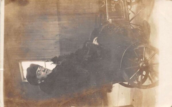 Niagara Falls New York Man in Fur Coat Riding in Toy Car Real Photo PC AA68193