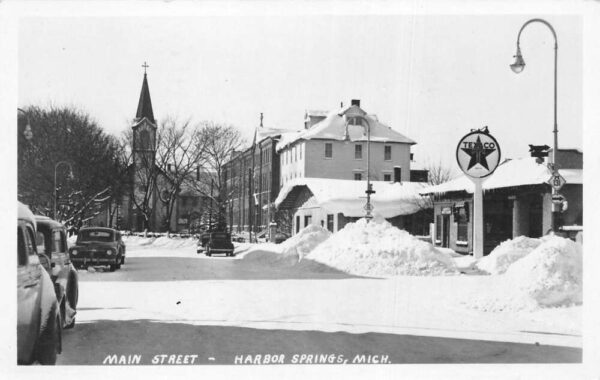 Harbor Springs Michigan Main Street Texaco Real Photo Postcard AA68220