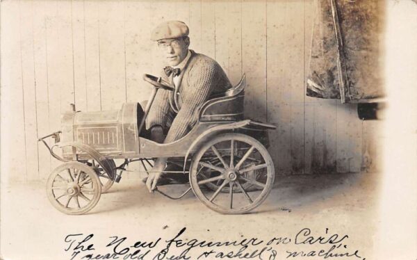 Niagara Falls New York Man Sitting in Toy Car Real Photo Postcard AA68225