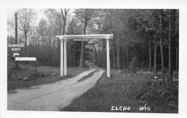 Elcho Wisconsin Woodland Lodge Entrance Real Photo Postcard AA68318