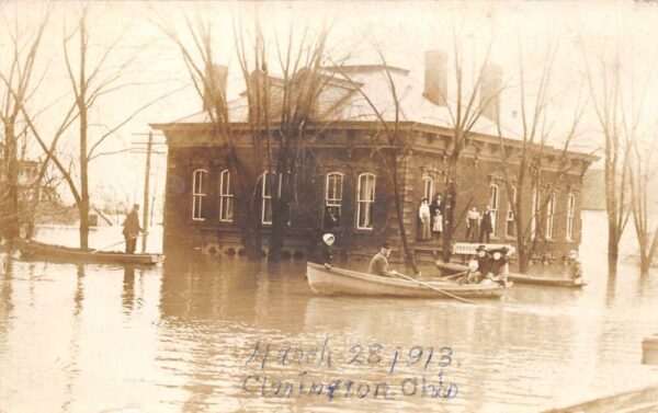 Clarington Ohio Boats in Street Flood Disaster Real Photo Postcard AA68384